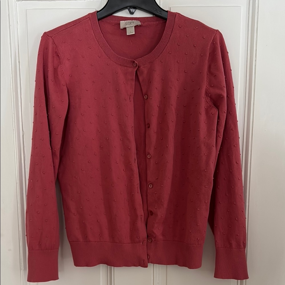 LOFT Coral Cardigan Sweater with Round Neckline